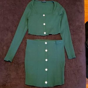 Ribbed long sleeve crop top and skirt set